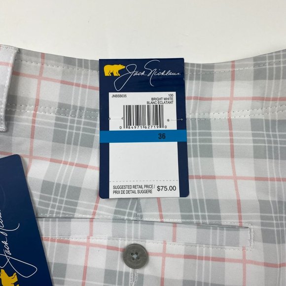 Jack Nicklaus Golf Shorts Mens 36 Bright White Check Stretch Wicking UPF - Picture 5 of 13